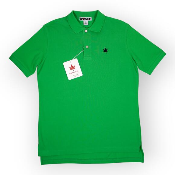 BOAST USA Men Small 1983 Classic Pique Polo Kelly Green Pot Leaf Logo - Picture 2 of 11